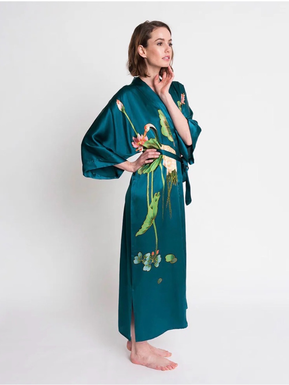 100% Silk, Hand-painted Kimono Robe - Women Intimates & Sleepwear - Picture 9 of 12
